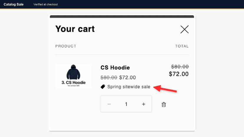 Storefront cart showing applied sale discount