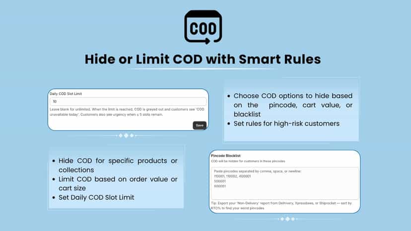 Partial payment & advance deposit configuration to reduce RTO on
