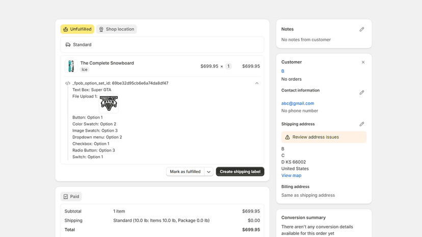 Product Options, Variant Options, Customizer