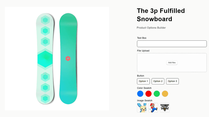 Product Options, Variant Options, Customizer