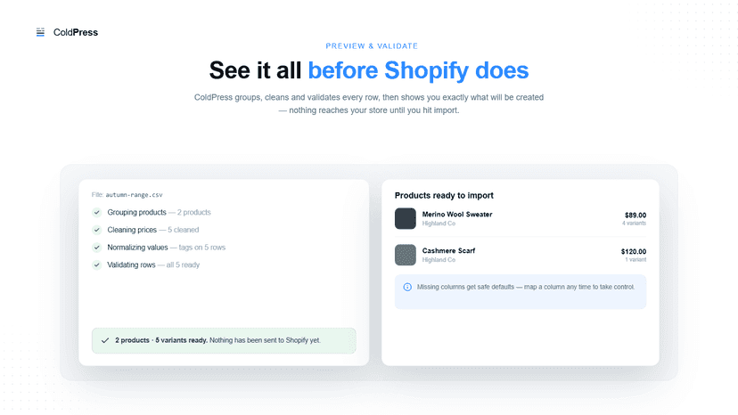 Preview every product and change before it goes live