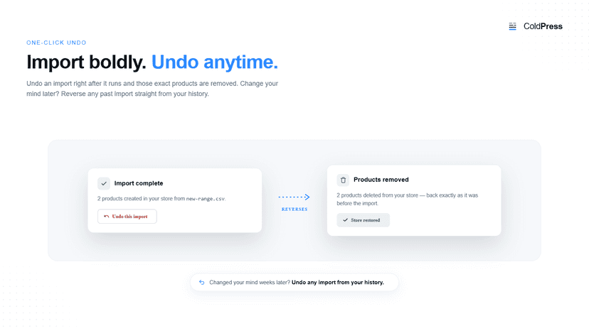 Undo any import in one click to reverse mistakes