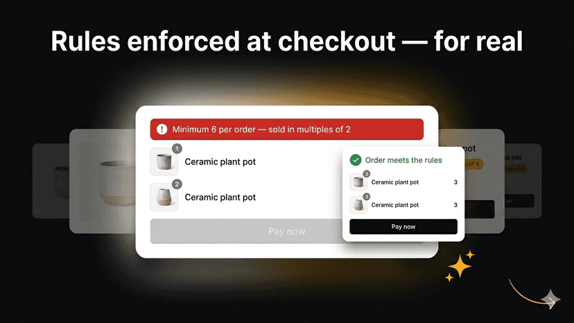 Checkout blocked until the cart meets the quantity rules