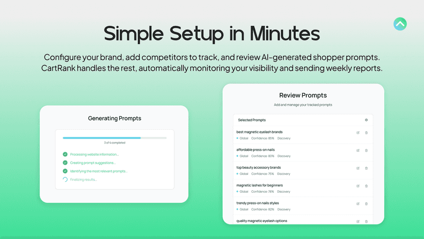 Setup screen showing prompt generation and competitor tracking