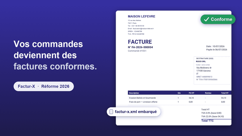 Commande Shopify transformée en facture Factur-X conforme