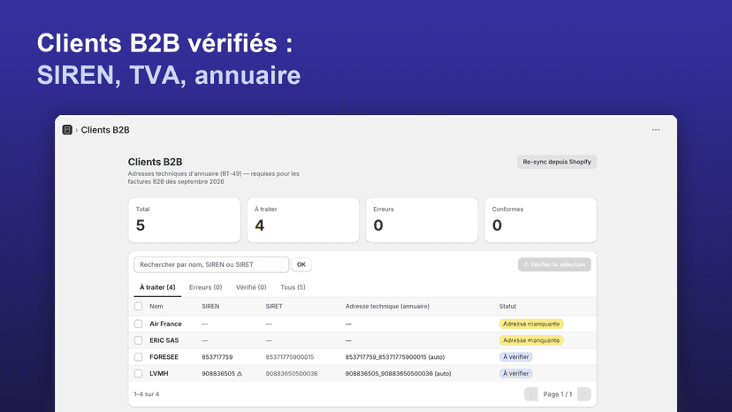 Clients B2B : vérification SIREN, TVA et annuaire