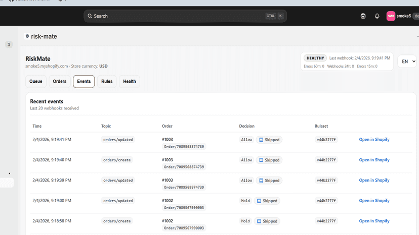 System health and webhook events processed in real time.