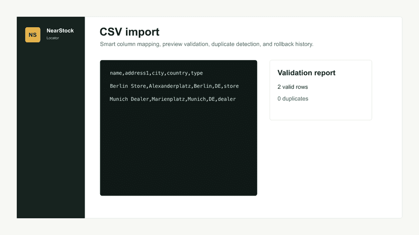 CSV import preview and validation report