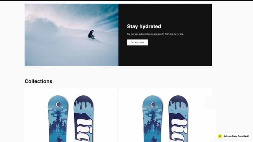 Store homepage with Ruby cash back button displayed bottom right
