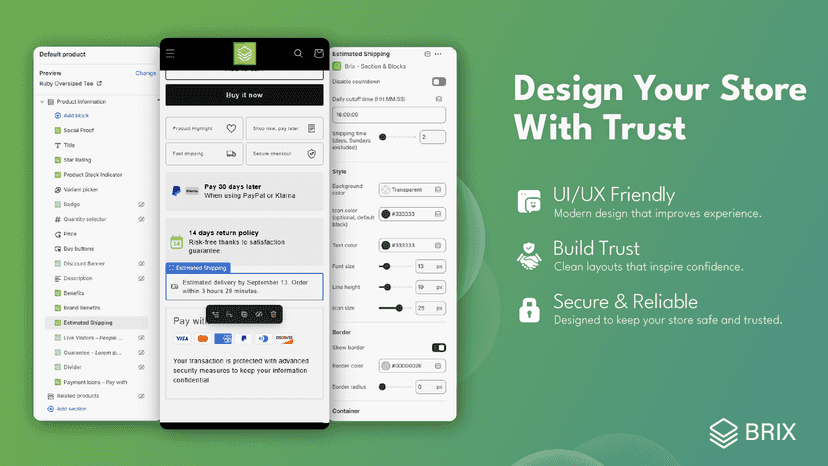 Payment Icons section blocks, direct to checkout button