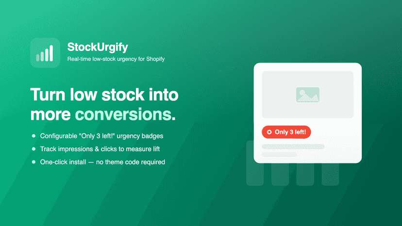 StockUrgify "Only 3 left!" badge on a Shopify product page