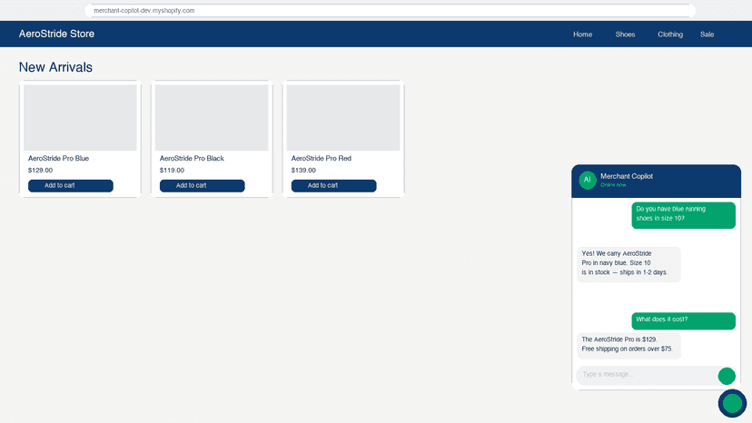 AI chat widget answering shopper questions on storefront