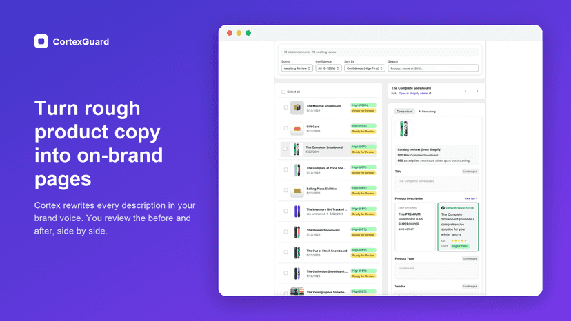 Turn rough product copy into on-brand pages