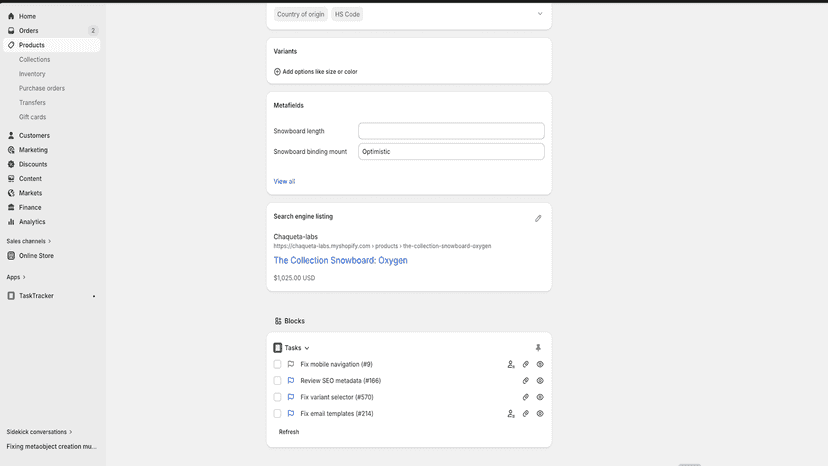 Review tasks directly on the product/order/customer/page.