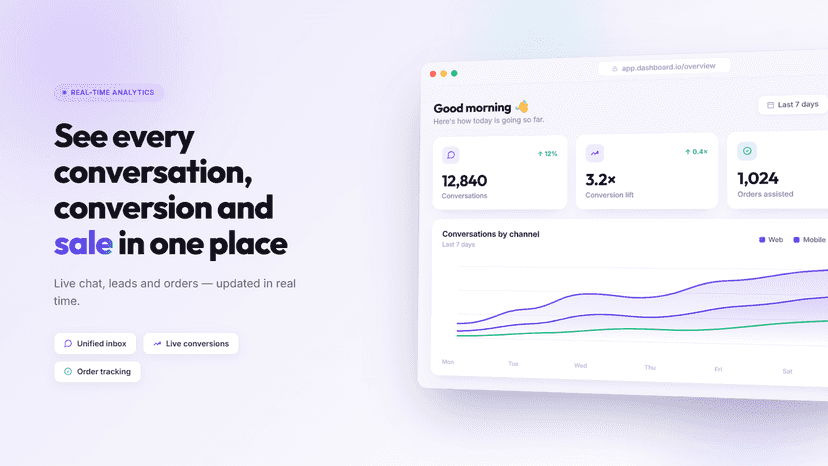 Dashboard showing live conversations, conversions and revenue