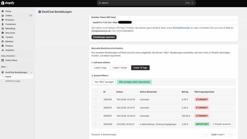 View imported and cancelled DealClub orders