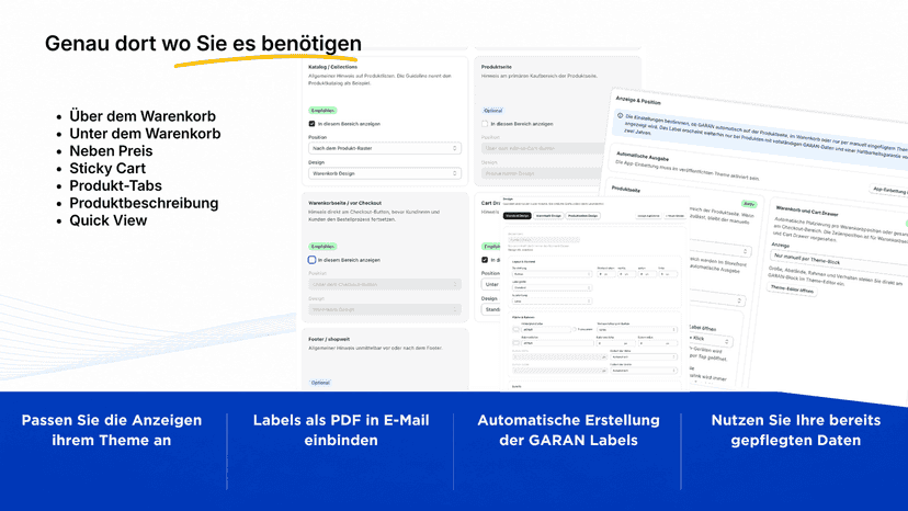 Positionen und Design der GARAN Labels konfigurieren