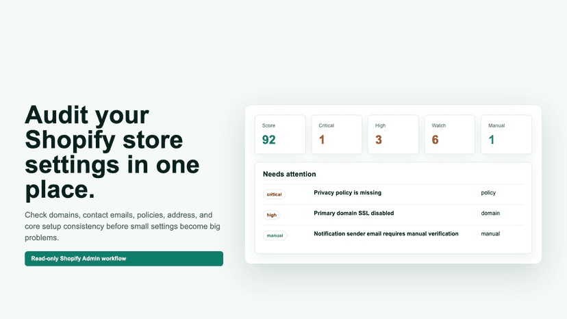 StoreGuard Settings Audit dashboard preview