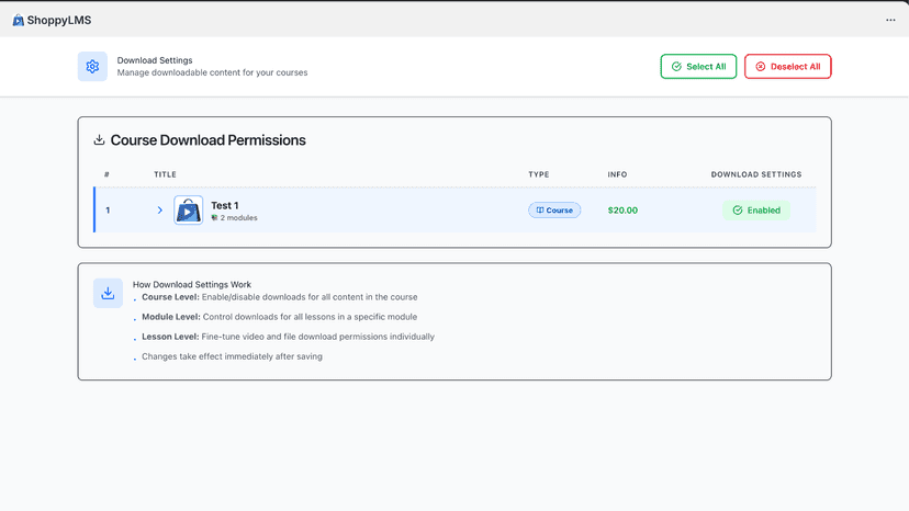 Easily manage download permissions for courses