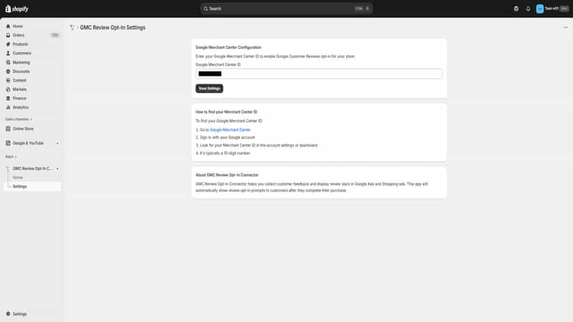 Page shows where to add merchant id