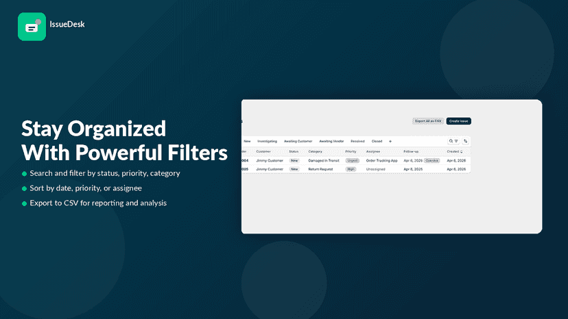 IssueDesk filters list