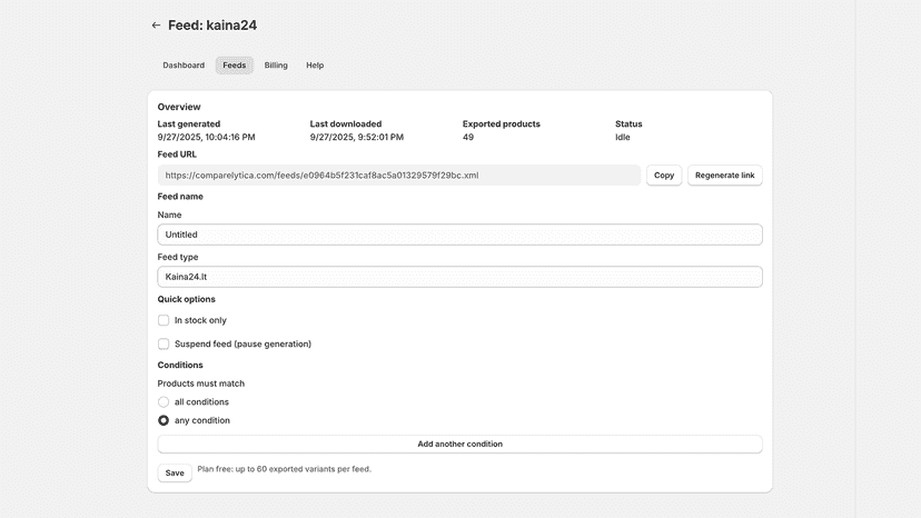 Configure feed