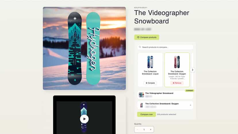 expanded on the product page comparison