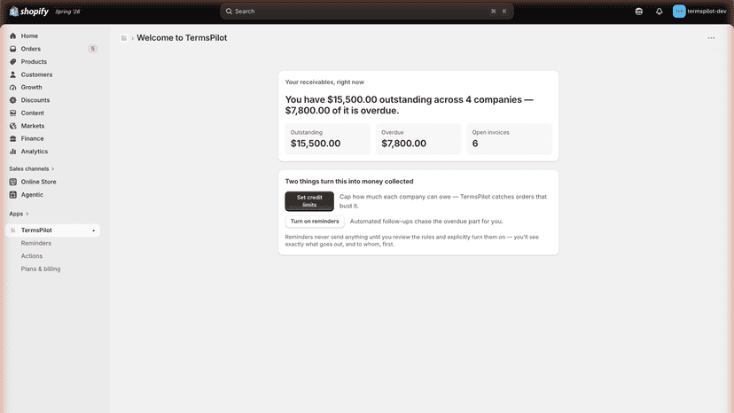 Onboarding snapshot of outstanding and overdue balances