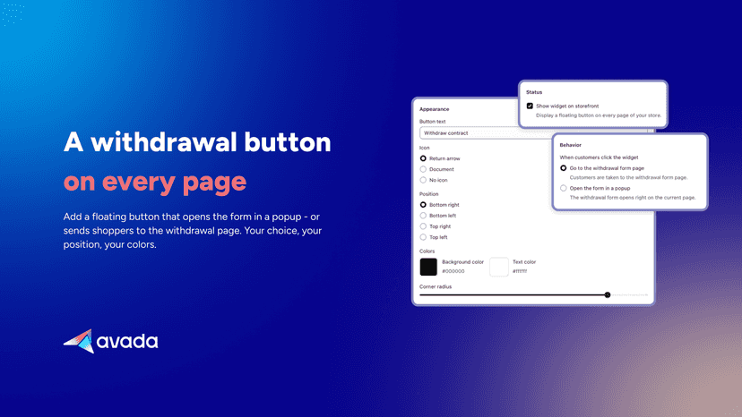 Withdrawal button settings: position, popup or form page