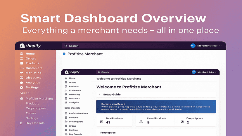 Profitize Merchant dashboard overview screen
