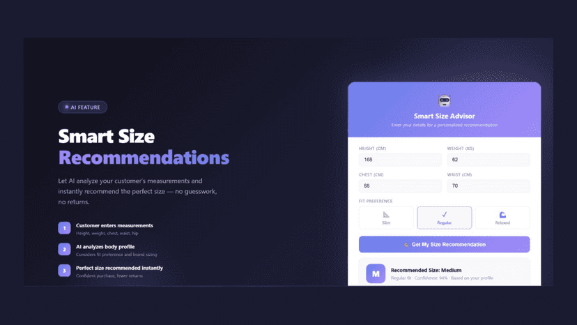 AI-powered smart clothing size recommendation tool interface