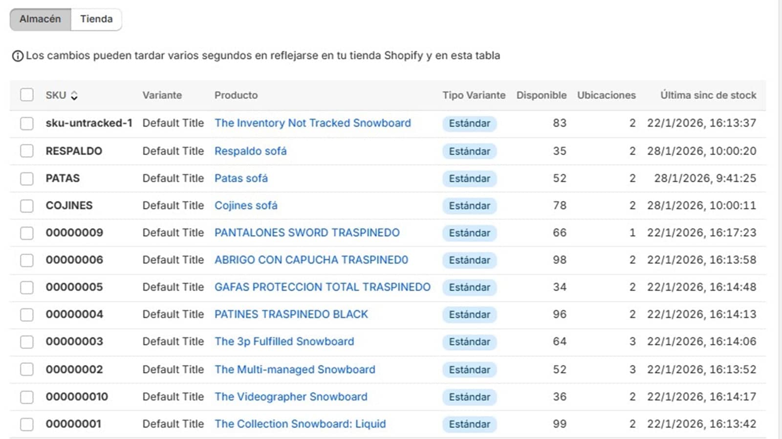 Actualización en tiempo real del stock entre tienda y almacén