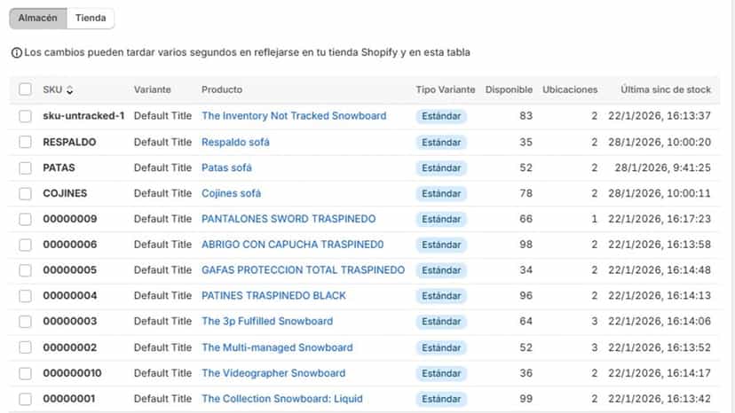 Actualización en tiempo real del stock entre tienda y almacén