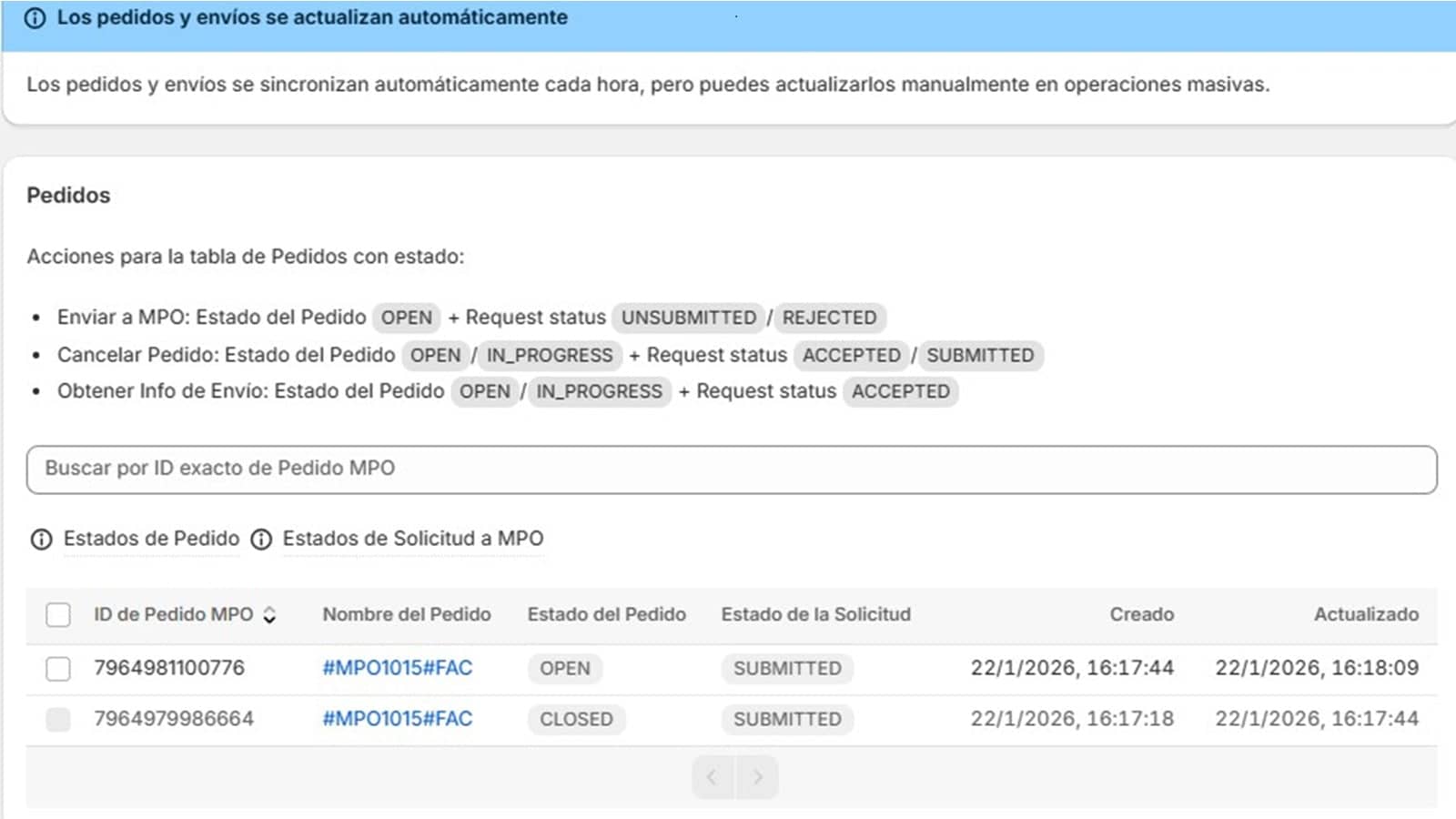 Sincronización automática de pedidos