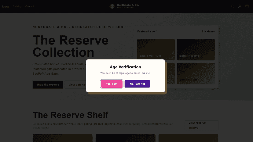 Age gate overlay shown on a storefront before browsing