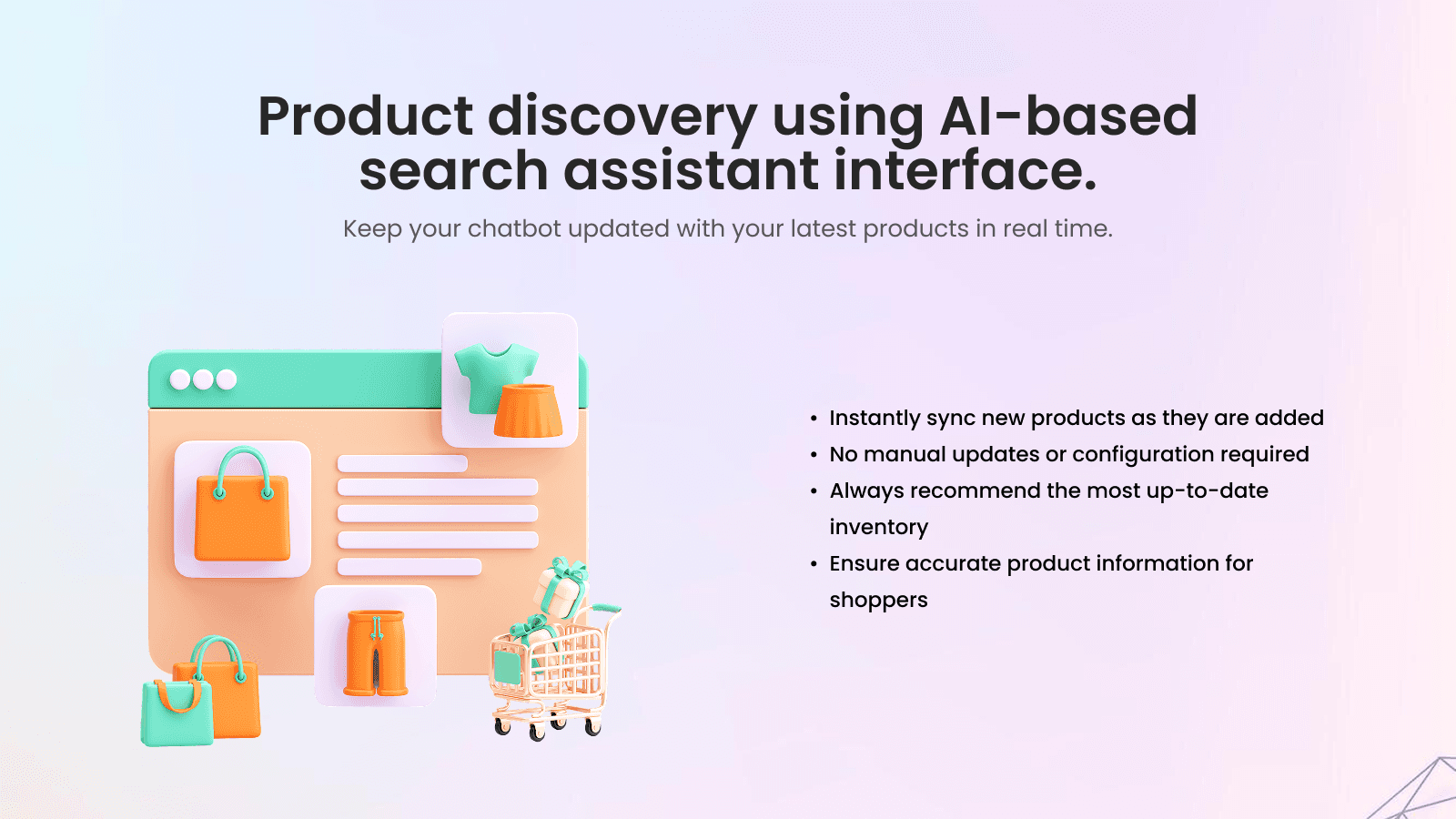 Product discovery using AI-based search assistant interface.