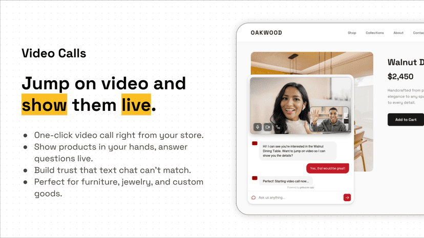 Video call interface between sales agent and customer