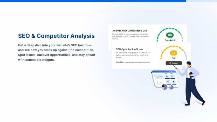 Competitor SEO analysis with scores and insights