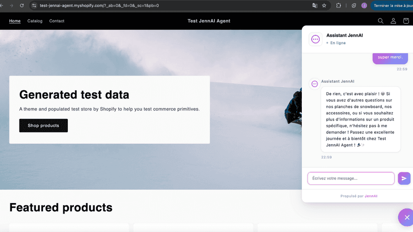 Storefront chat widget showing AI customer support conversation