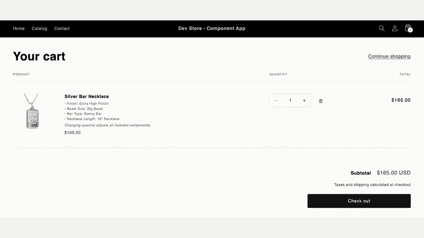 Cart View with Options Selected