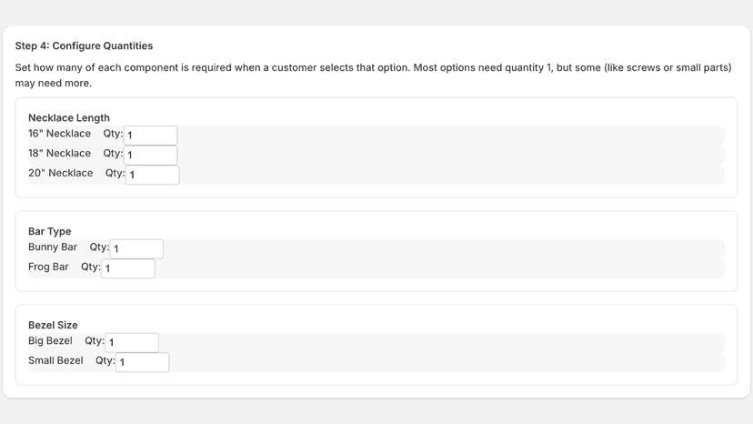 Configure Quantities