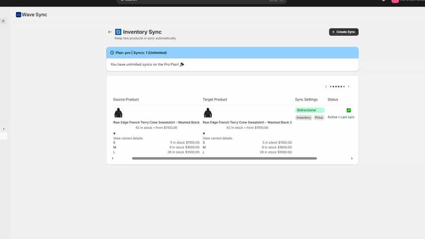 Inventory Sync Page