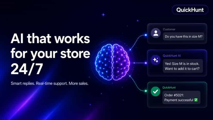 QuickHunt AI chat answering store queries 24/7
