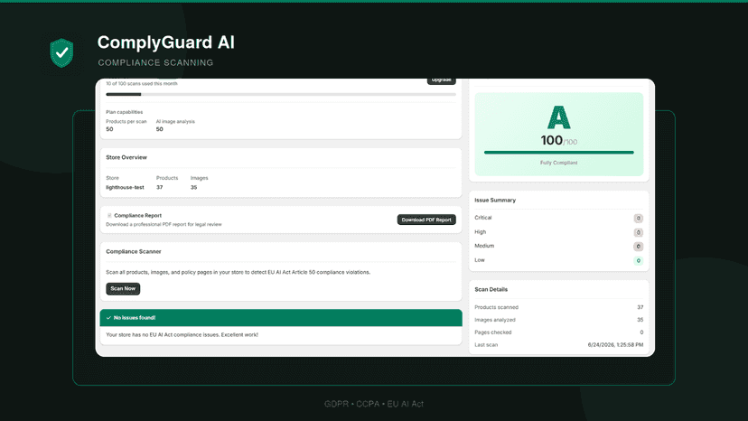 ComplyGuard AI dashboard with compliance grade overview