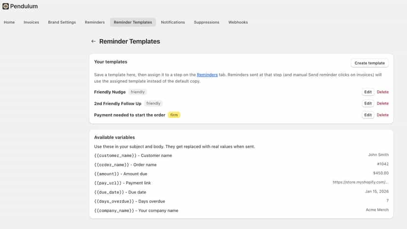 Pendulum Invoices - Custom branded Shopify Invoices