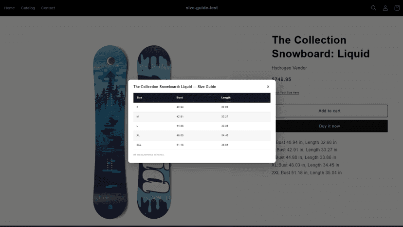Size Guide Pop Up