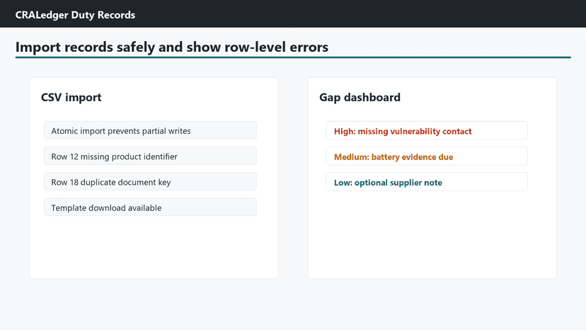 CSV import gap review screen