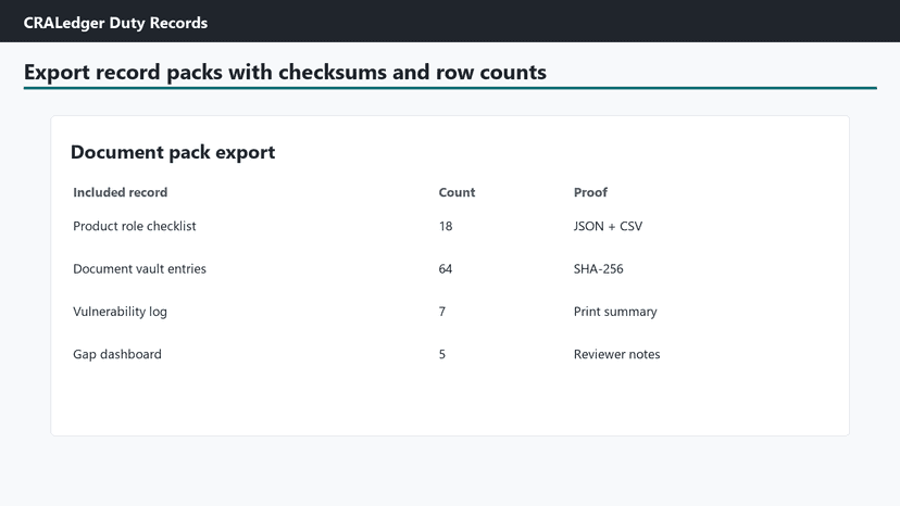 Document pack export screen