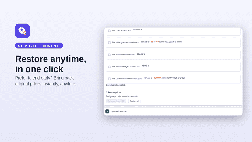Restore original product prices manually in one click