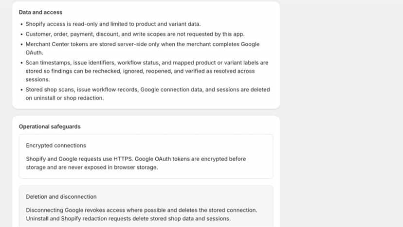 Read-only access, privacy safeguards, and disconnect controls